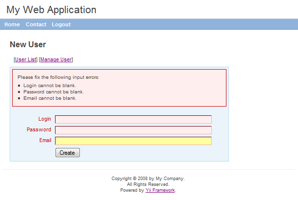 Pagina creare utilizator nou